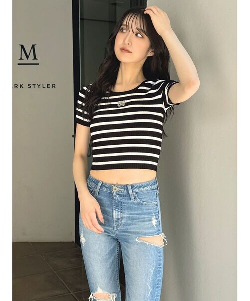 GYDA（ジェイダ）の「GYGYプレートハーフスリーブニットトップス（ニット/セーター・レディース・ブラック/オフホワイト/その他1・FREE）」の22枚目の写真