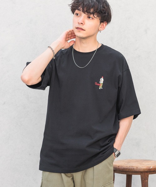 RAGEBLUE（レイジブルー）の「ワンポイント刺繍/天竺コットンオーバーサイズTシャツ２（Tシャツ/カットソー・メンズ・ホワイト/グレー/ライトブルー/ブラック・SMALL/LARGE/MEDIUM）」の3枚目の写真