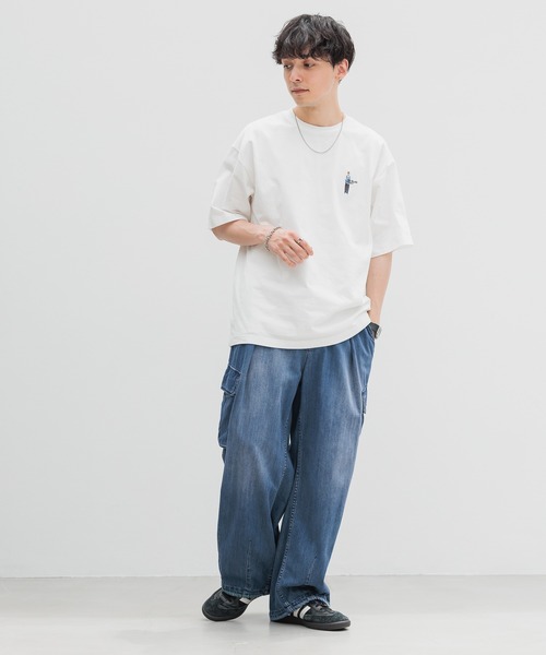 RAGEBLUE（レイジブルー）の「ワンポイント刺繍/天竺コットンオーバーサイズTシャツ２（Tシャツ/カットソー・メンズ・ホワイト/グレー/ライトブルー/ブラック・SMALL/LARGE/MEDIUM）」の6枚目の写真