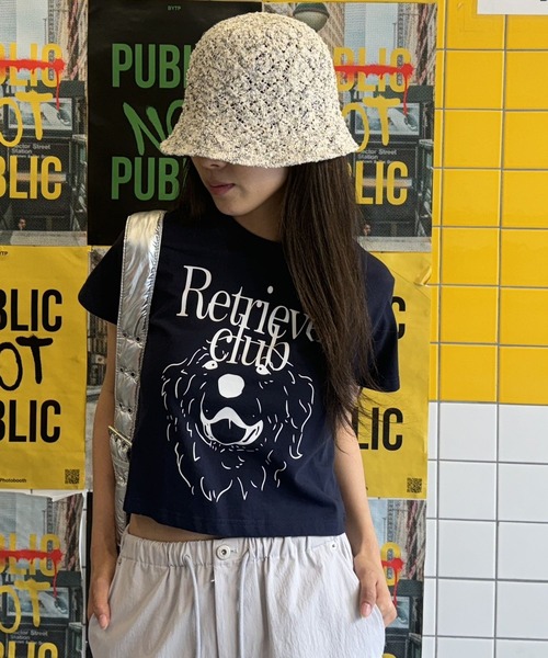 tシャツ 「UNISEX」Retriever Club／LAUGHINクロップT レディース メンズ UNISEX】Retriever Club／LAUGHINクロップT（Tシャツ/カットソー