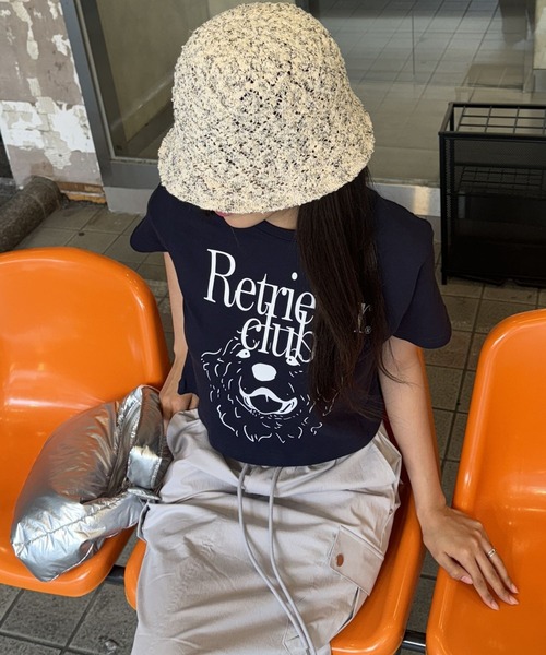 tシャツ 「UNISEX」Retriever Club／LAUGHINクロップT レディース メンズ UNISEX】Retriever Club／LAUGHINクロップT（Tシャツ/カットソー
