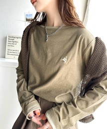 ヴィンテージ感をプラス。綿100%衿バイカラーワンポイント刺繍ロンTシャツ