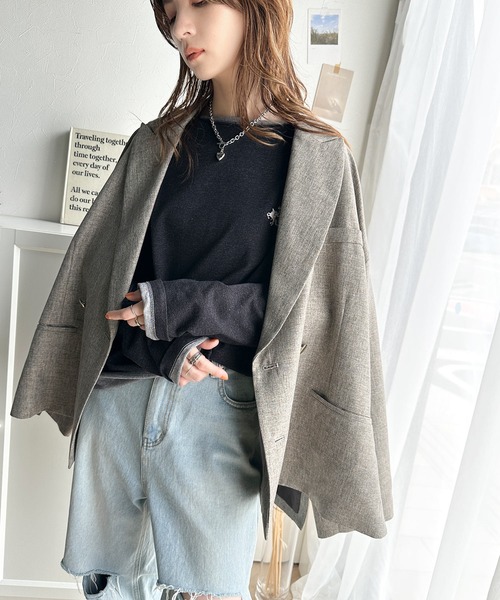 classicalelf(クラシカルエルフ)の「ヴィンテージ感をプラス。綿100%衿バイカラーワンポイント刺繍ロンTシャツ(Tシャツ/カットソー・レディース・カーキ/アイボリー/グレイッシュベージュ/ブラック・X-LARGE/SMALL/MEDIUM/LARGE)」の9枚目の写真
