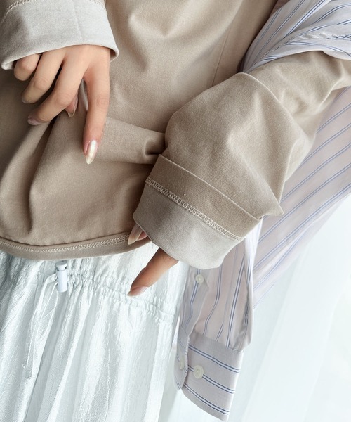 classicalelf(クラシカルエルフ)の「ヴィンテージ感をプラス。綿100%衿バイカラーワンポイント刺繍ロンTシャツ(Tシャツ/カットソー・レディース・カーキ/アイボリー/グレイッシュベージュ/ブラック・X-LARGE/SMALL/MEDIUM/LARGE)」の17枚目の写真