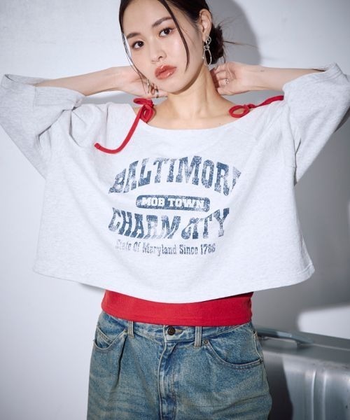 PBLIM（ページボーイリム）の「PBLIM/オフショルルーズウラケ（Tシャツ/カットソー・レディース・ネイビー/グレー・FREE）」の2枚目の写真