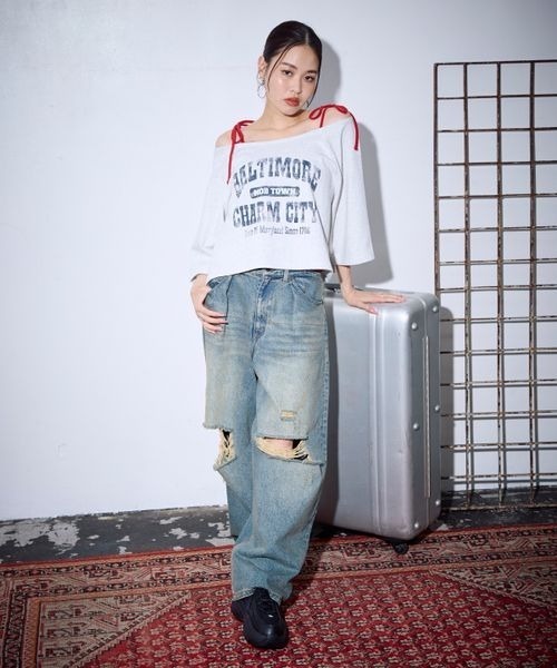 PBLIM（ページボーイリム）の「PBLIM/オフショルルーズウラケ（Tシャツ/カットソー・レディース・ネイビー/グレー・FREE）」の3枚目の写真