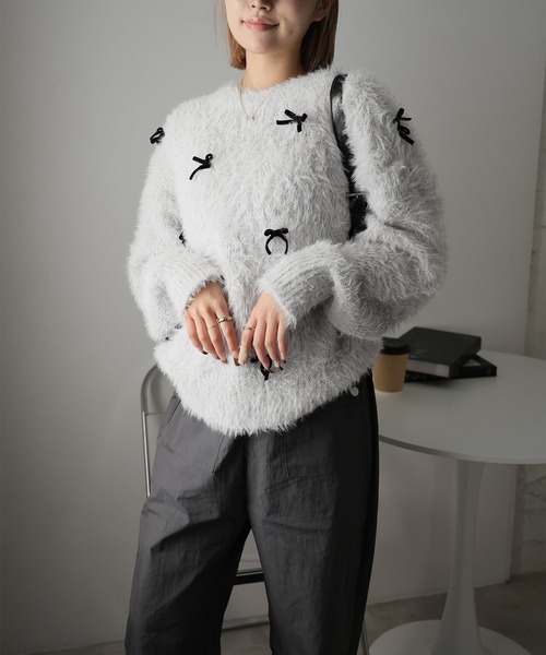 ニット セーター ベロアリボンフェザーニット レディース ベロアリボンフェザーニット（ニット/セーター）｜Girly Doll