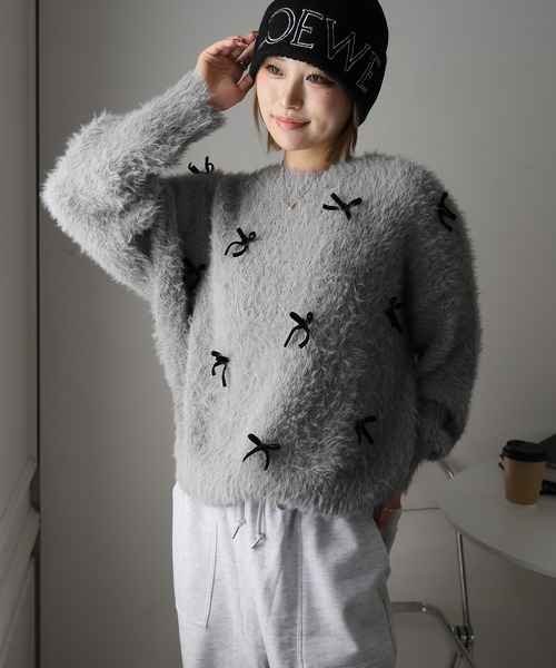 ニット セーター ベロアリボンフェザーニット レディース ベロアリボンフェザーニット（ニット/セーター）｜Girly Doll