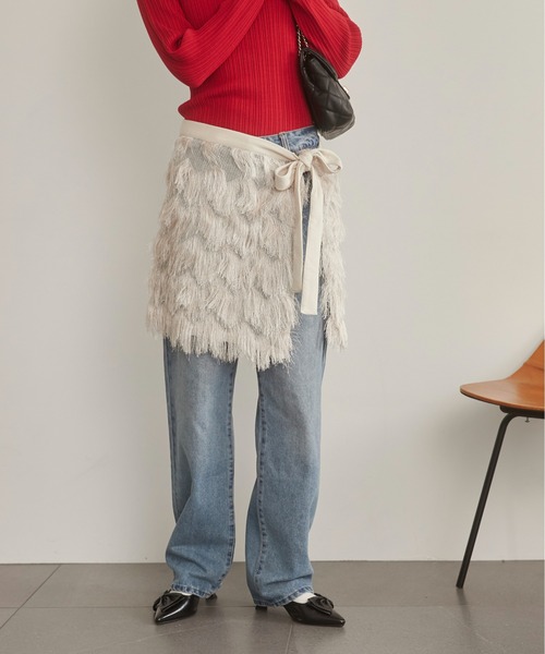 ANGIE(アンジー)の「フリンジ ラップ スカート(スカート・レディース・ブラック/キナリ・FREE)」の7枚目の写真