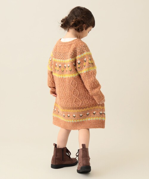 BEAMS mini(ビームスミニ)の「フラワー ノルディック ニットワンピース2024FW(90~150cm)(ワンピース・キッズ・オレンジ系その他4/ナチュラル・90/100/110/120/130/140/150)」の5枚目の写真