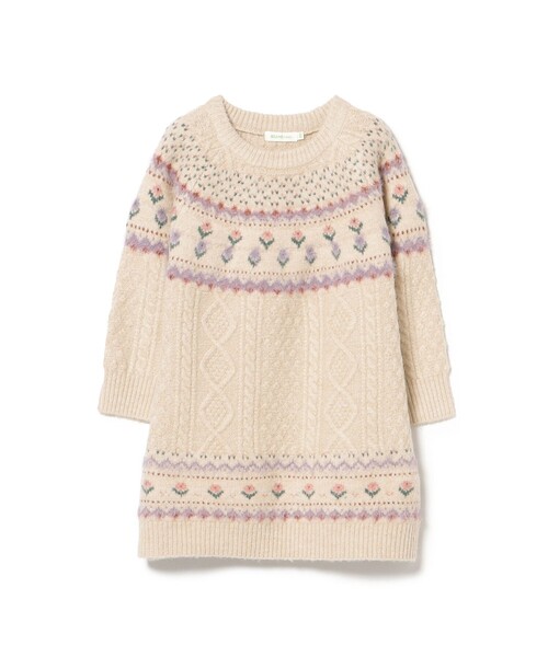 BEAMS mini(ビームスミニ)の「フラワー ノルディック ニットワンピース2024FW(90~150cm)(ワンピース・キッズ・オレンジ系その他4/ナチュラル・90/100/110/120/130/140/150)」の6枚目の写真