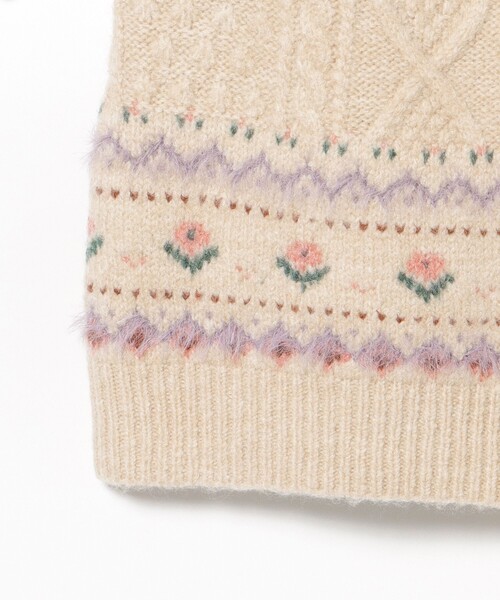 BEAMS mini(ビームスミニ)の「フラワー ノルディック ニットワンピース2024FW(90~150cm)(ワンピース・キッズ・オレンジ系その他4/ナチュラル・90/100/110/120/130/140/150)」の9枚目の写真