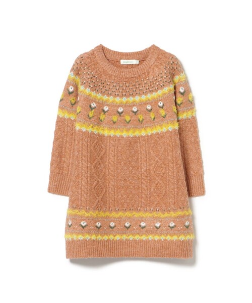 BEAMS mini(ビームスミニ)の「フラワー ノルディック ニットワンピース2024FW(90~150cm)(ワンピース・キッズ・オレンジ系その他4/ナチュラル・90/100/110/120/130/140/150)」の16枚目の写真