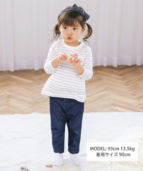 SLAP SLIP（スラップスリップ）の「お花リボンハート裾くりぬきツイルニットレギパン(80~130cm)（その他パンツ・キッズ・ネイビー/ブラック/ピンク・100cm/120cm/110cm/80ｃｍ/90cm/130cm）」の4枚目の写真