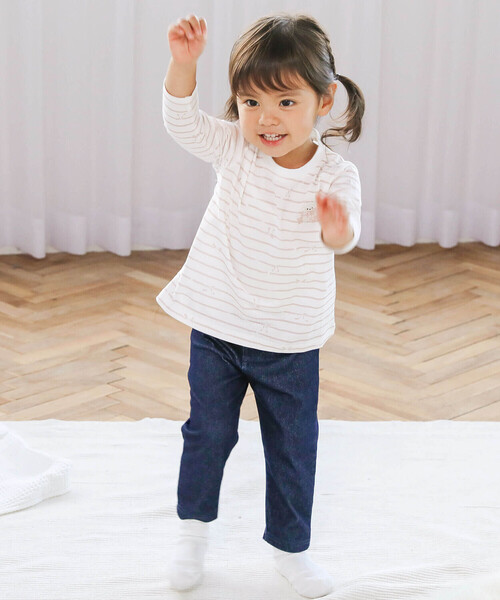 SLAP SLIP（スラップスリップ）の「お花リボンハート裾くりぬきツイルニットレギパン(80~130cm)（その他パンツ・キッズ・ネイビー/ブラック/ピンク・100cm/120cm/110cm/80ｃｍ/90cm/130cm）」の5枚目の写真