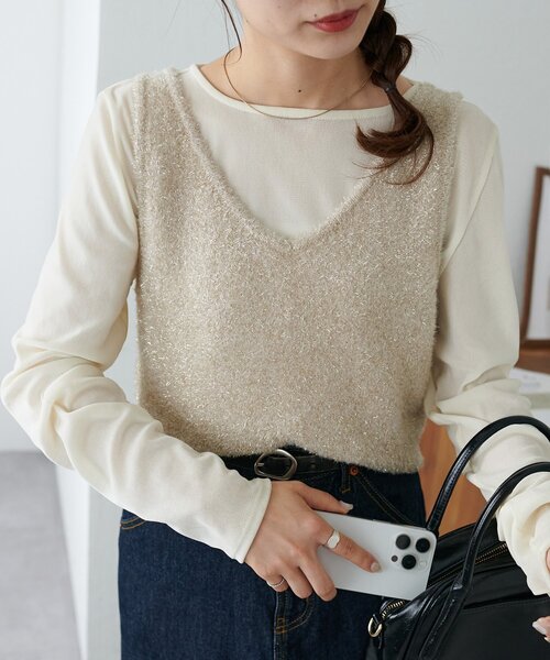 セール】【WEB限定】ラメフェザーヤーンキャミ（ニット/セーター