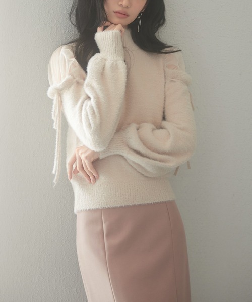 SAISON DE PAPILLON（セゾンドパピヨン）の「オープンショルダーシャギーニットプルオーバー（ニット/セーター・レディース・ピンク/オフホワイト/ブラウン/ベージュ/ブラック・M/L）」の22枚目の写真
