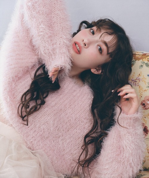 REDYAZEL（レディアゼル）の「クロップドシャギーニットトップス（ニット/セーター・レディース・ホワイト/ピンク/ブルー・FREE）」の3枚目の写真