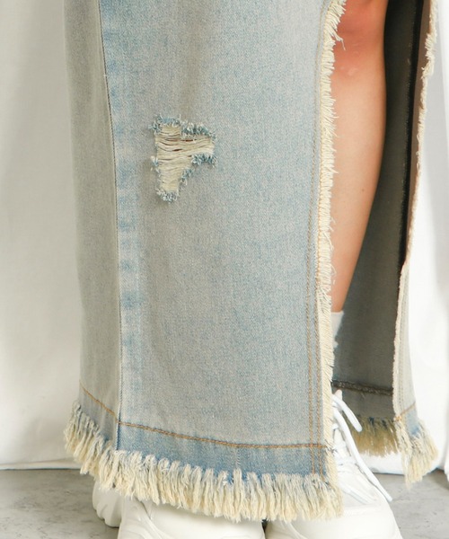 セール】ダメージアシメデニムスカート（デニムスカート