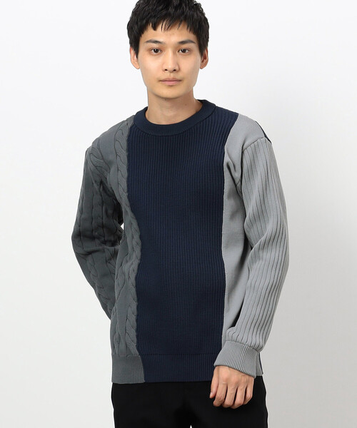 COMME CA ISM（コムサイズム）の「両畦編み デザイン ケーブルニット（ニット/セーター・メンズ・オフホワイト/ブラック/ネイビー・LARGE/MEDIUM）」の3枚目の写真