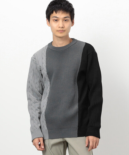 COMME CA ISM（コムサイズム）の「両畦編み デザイン ケーブルニット（ニット/セーター・メンズ・オフホワイト/ブラック/ネイビー・LARGE/MEDIUM）」の2枚目の写真