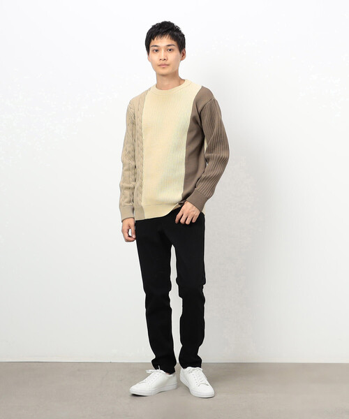 COMME CA ISM（コムサイズム）の「両畦編み デザイン ケーブルニット（ニット/セーター・メンズ・オフホワイト/ブラック/ネイビー・LARGE/MEDIUM）」の4枚目の写真