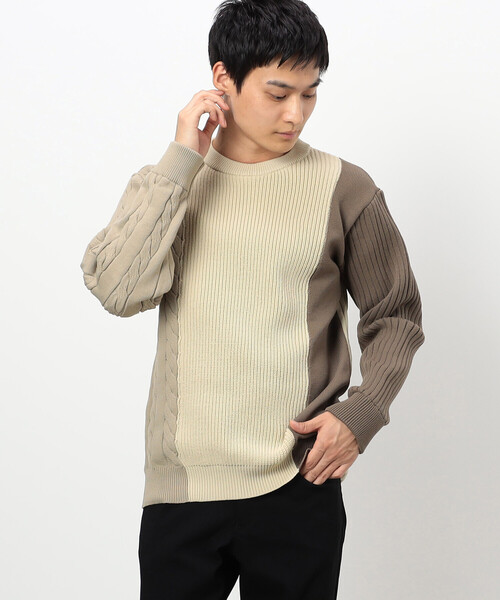 COMME CA ISM（コムサイズム）の「両畦編み デザイン ケーブルニット（ニット/セーター・メンズ・オフホワイト/ブラック/ネイビー・LARGE/MEDIUM）」の5枚目の写真