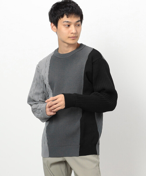 COMME CA ISM（コムサイズム）の「両畦編み デザイン ケーブルニット（ニット/セーター・メンズ・オフホワイト/ブラック/ネイビー・LARGE/MEDIUM）」の7枚目の写真