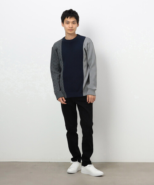 COMME CA ISM（コムサイズム）の「両畦編み デザイン ケーブルニット（ニット/セーター・メンズ・オフホワイト/ブラック/ネイビー・LARGE/MEDIUM）」の8枚目の写真