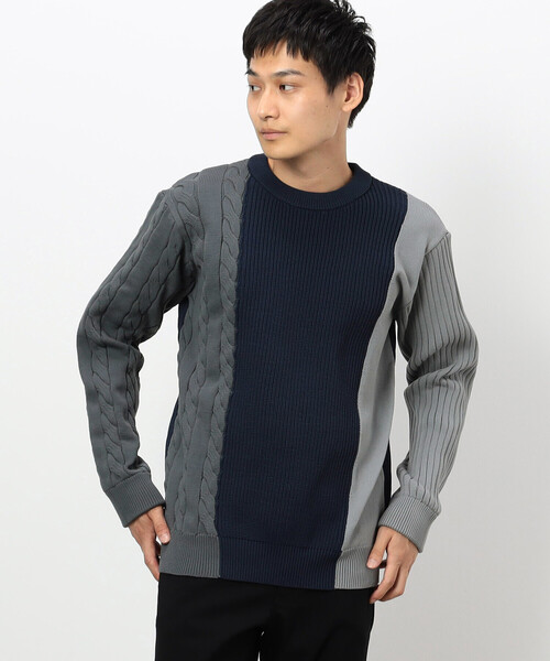 COMME CA ISM（コムサイズム）の「両畦編み デザイン ケーブルニット（ニット/セーター・メンズ・オフホワイト/ブラック/ネイビー・LARGE/MEDIUM）」の9枚目の写真