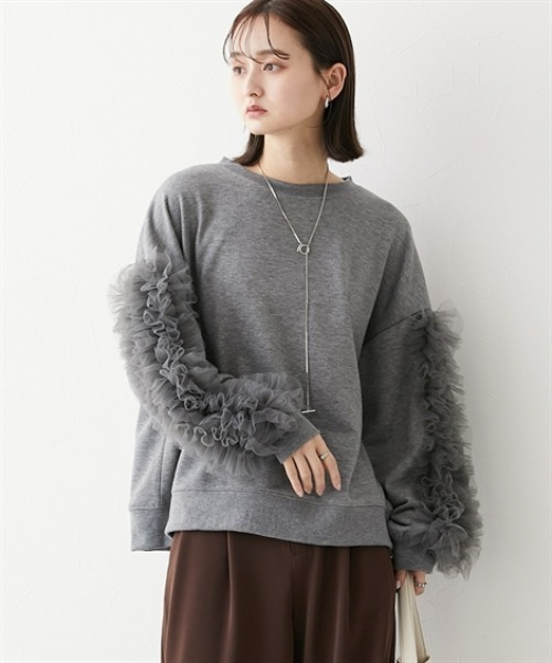 セール】袖チュールショート丈トレーナー（スウェット）｜nissen