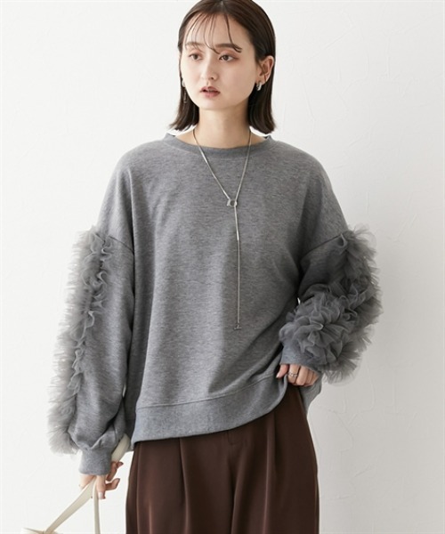 袖チュールショート丈トレーナー（スウェット）｜nissen（ニッセン）の