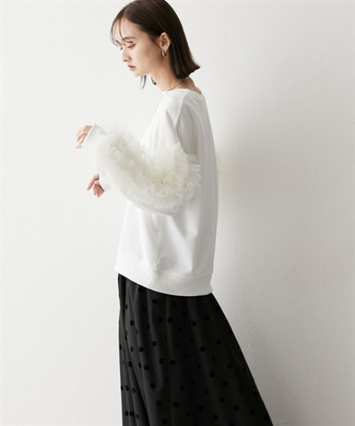 nissen（ニッセン）の「袖チュールショート丈トレーナー（スウェット・レディース・ブラック/オフホワイト/グレー・LL/L/M/S）」の15枚目の写真