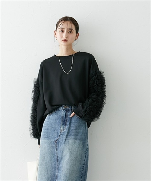 nissen（ニッセン）の「袖チュールショート丈トレーナー（スウェット・レディース・ブラック/オフホワイト/グレー・LL/L/M/S）」の18枚目の写真