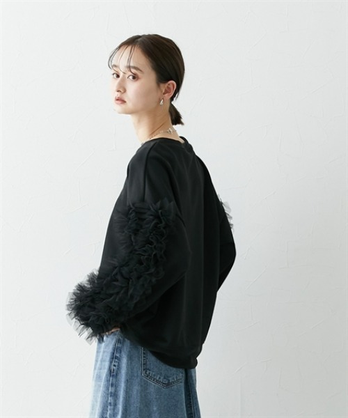 nissen（ニッセン）の「袖チュールショート丈トレーナー（スウェット・レディース・ブラック/オフホワイト/グレー・LL/L/M/S）」の22枚目の写真