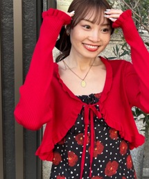 ROSY LUCE フリルリブボレロ カーディガン　長袖　RED 赤　レッド Rosy luce（ロージールーチェ）｜トップス一覧 - WEAR