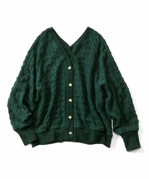 IEDIT(イディット)の「IEDIT ぽこぽこシャーリング素材のVネックカーディガン(カーディガン/ボレロ・レディース・アイボリー/グリーン・MEDIUM/LARGE/X-LARGE/XX-LARGE/SMALL)」の2枚目の写真