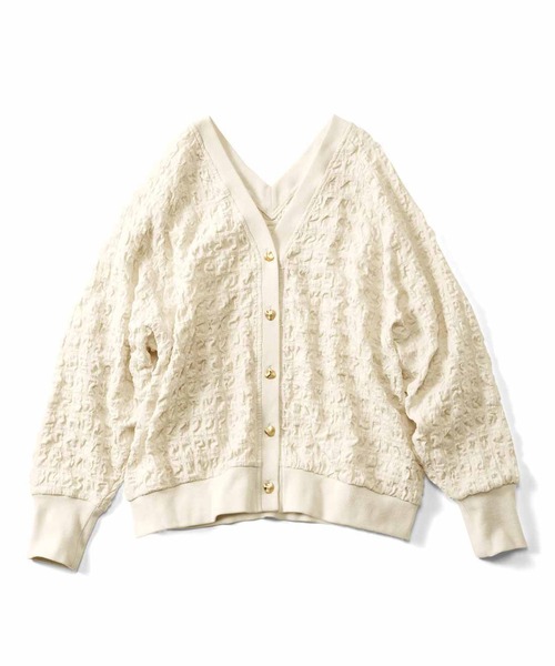 IEDIT(イディット)の「IEDIT ぽこぽこシャーリング素材のVネックカーディガン(カーディガン/ボレロ・レディース・アイボリー/グリーン・MEDIUM/LARGE/X-LARGE/XX-LARGE/SMALL)」の7枚目の写真