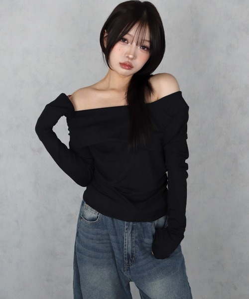 BARELY BLUE(ベアリーブルー)の「【 BARELY BLUE / ベアリーブルー 】 3Way オフショルダー トップス(Tシャツ/カットソー・レディース・ブラック/ホワイト/ブラウン・SMALL/MEDIUM/LARGE)」の14枚目の写真