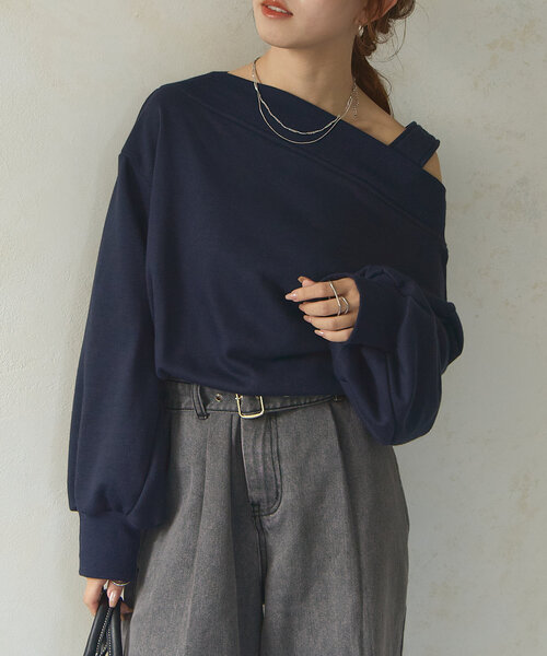 セール】袖ロゴ刺繍3WAYワンショルスウェット（Tシャツ