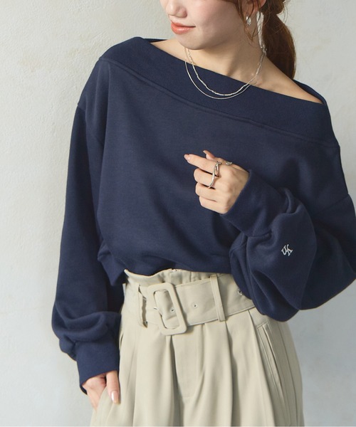 セール】袖ロゴ刺繍3WAYワンショルスウェット（Tシャツ