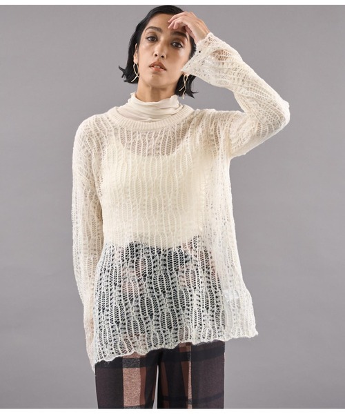 Settimissimo（セッティミッシモ）の「モヘア混 透かし編み ロング ニット（ニット/セーター・レディース・レッド/アイボリー/ブルー・FREE）」の4枚目の写真