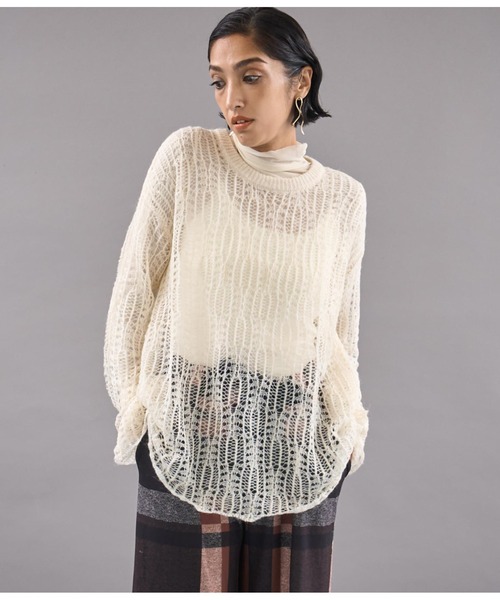 Settimissimo（セッティミッシモ）の「モヘア混 透かし編み ロング ニット（ニット/セーター・レディース・レッド/アイボリー/ブルー・FREE）」の5枚目の写真