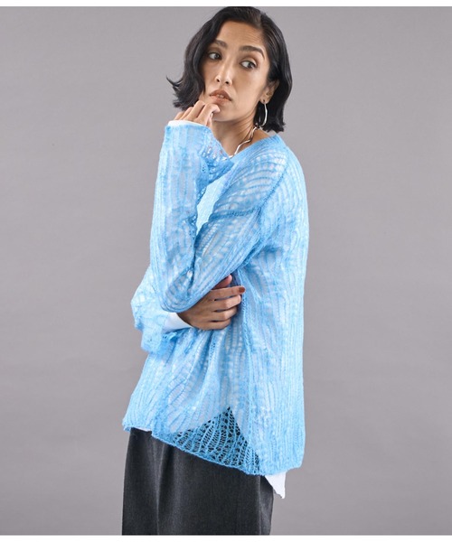 Settimissimo（セッティミッシモ）の「モヘア混 透かし編み ロング ニット（ニット/セーター・レディース・レッド/アイボリー/ブルー・FREE）」の11枚目の写真