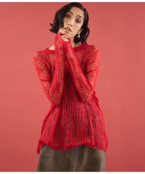 Settimissimo（セッティミッシモ）の「モヘア混 透かし編み ロング ニット（ニット/セーター・レディース・レッド/アイボリー/ブルー・FREE）」の16枚目の写真