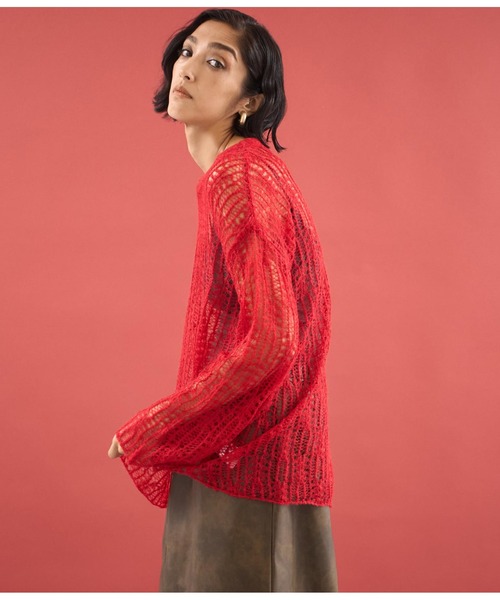 Settimissimo（セッティミッシモ）の「モヘア混 透かし編み ロング ニット（ニット/セーター・レディース・レッド/アイボリー/ブルー・FREE）」の17枚目の写真