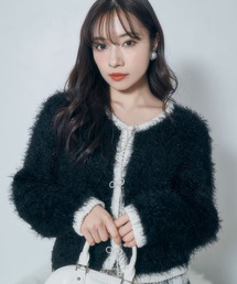 ANDGEEBEE | ビジューリボンシャギーニットカーデ(カーディガン/ボレロ)