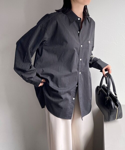 【セール】FR刺繍ストライプシャツ（シャツ/ブラウス）｜fredy emue（フレディエミュ）