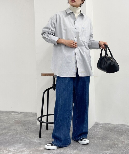 fredy emue(フレディエミュ)の「FR刺繍ストライプシャツ(シャツ/ブラウス・レディース・ブラック系その他/ホワイト系その他2/グレー系その他・38)」の8枚目の写真