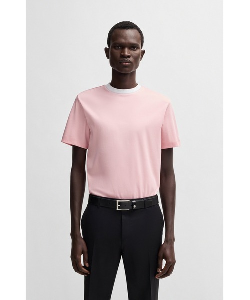 BOSS(ボス)の「シルケットコットン スリムフィットTシャツ ライン入りネック(Tシャツ/カットソー・メンズ・ダークブルー/ブラック/ライトピンク・S/XXL/XL/L/M/XXXL)」の3枚目の写真